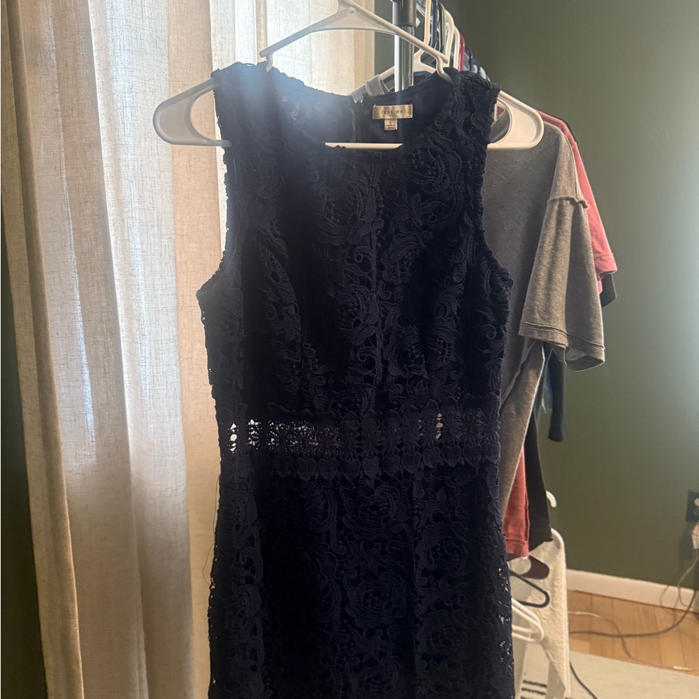 Just Me Midnight Blue Lace Mini Dress
